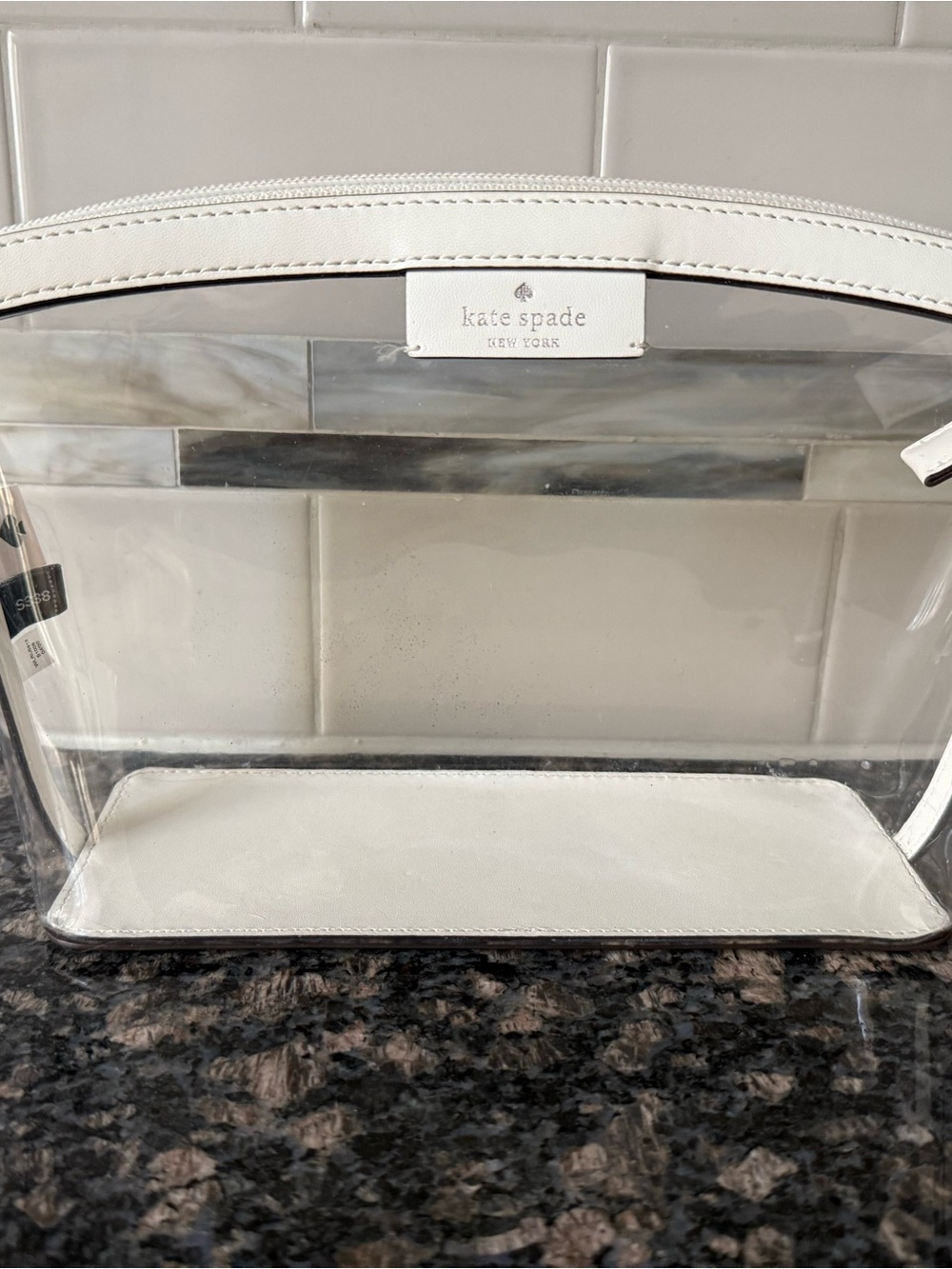 kate spade sabine Clear Cosmetic Pouch with leather White Trim